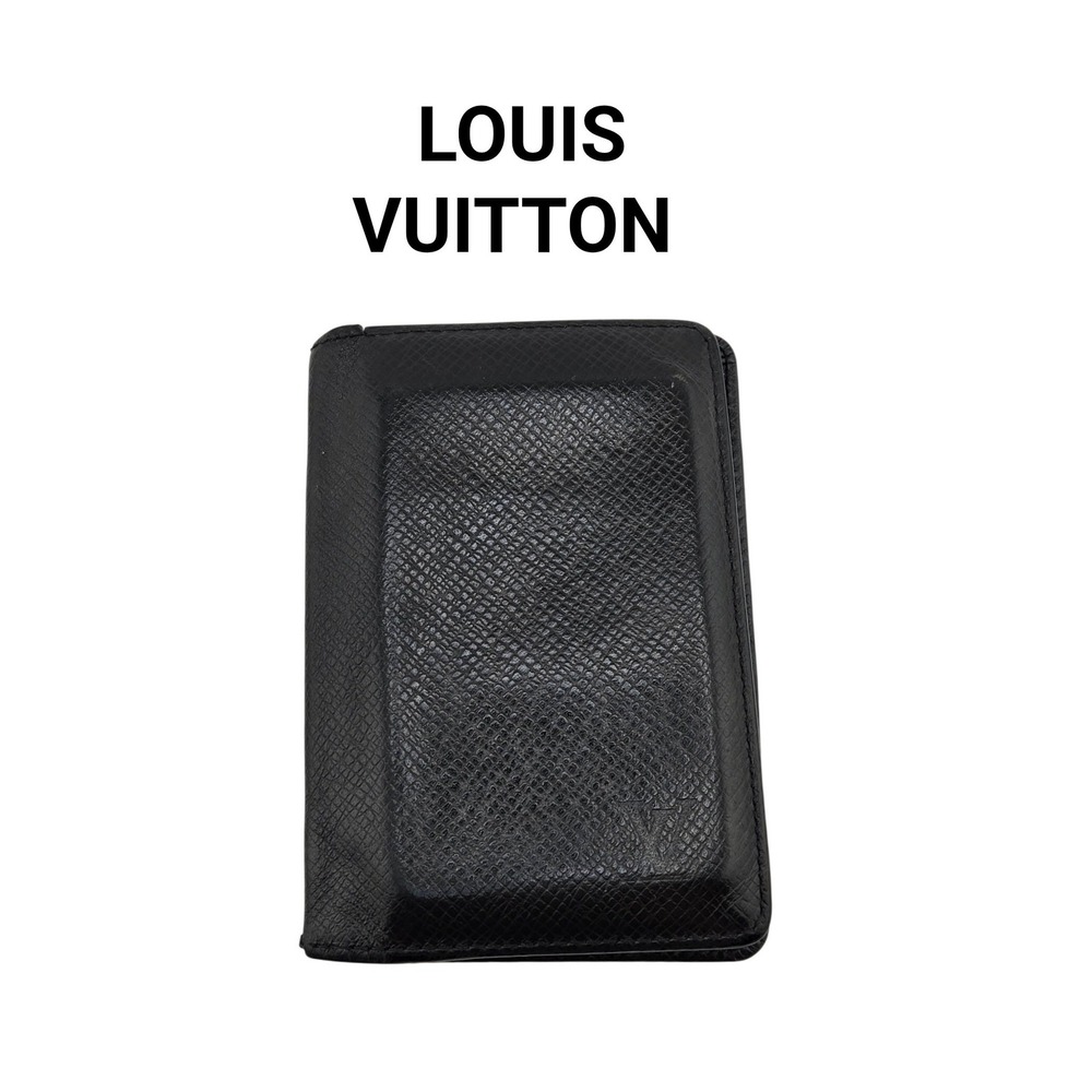 Louis Vuitton Taiga Leather Card Holder Wallet Black Bifold Made in France